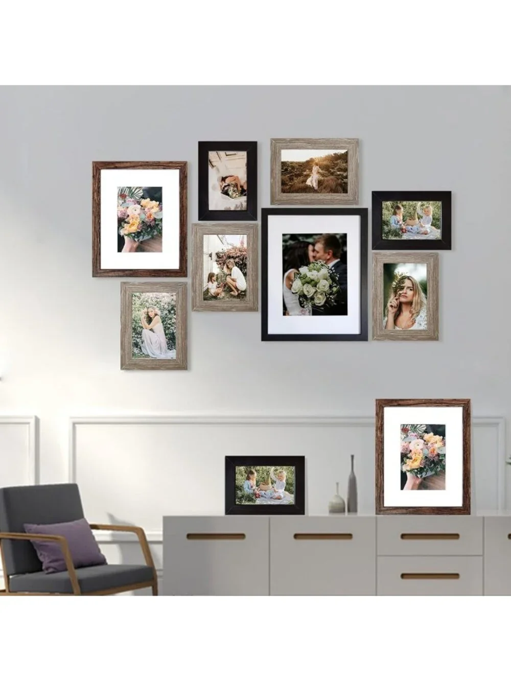 Gallery Wall Frame Set - 10 Collage Picture Frames in 11x14, 8x10, 5x7, 4x6